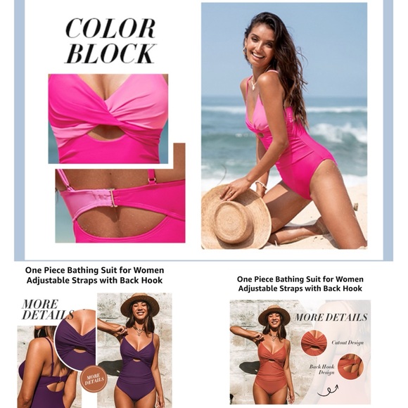 NWT Women's Twist Front Cutout One Piece Swimsuit SIZE MEDIUM - Picture 4 of 17